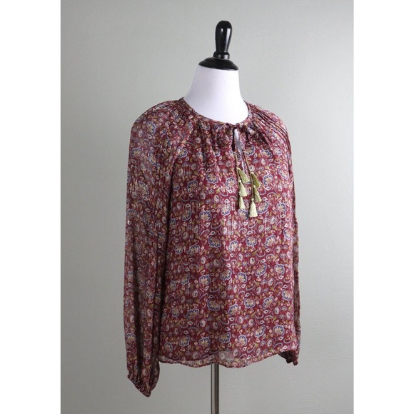 RAMY BROOK New York NWT $355 Adira Metallic Tassel Silk Blouse Top Size Large - Picture 2 of 6